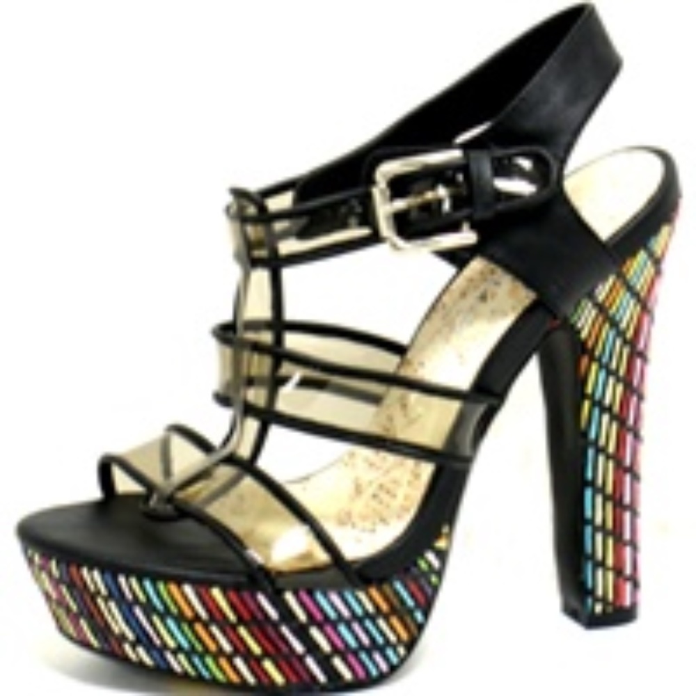 Open toe multi-color platform black heels